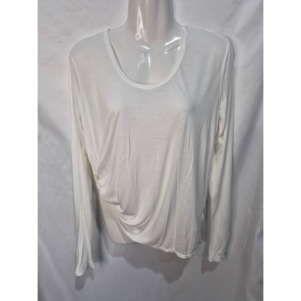 Helmut Lang White Micro Modal Draped Twist Side Long Sleeve Top SW-CS1810 Size M